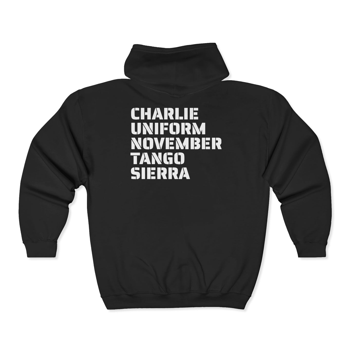 CHARLIE UNIFORM NOVEMBER TANGO SIERRA — ZIPPED HOODIE